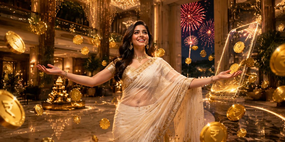 Indian woman using casino app with smartphone