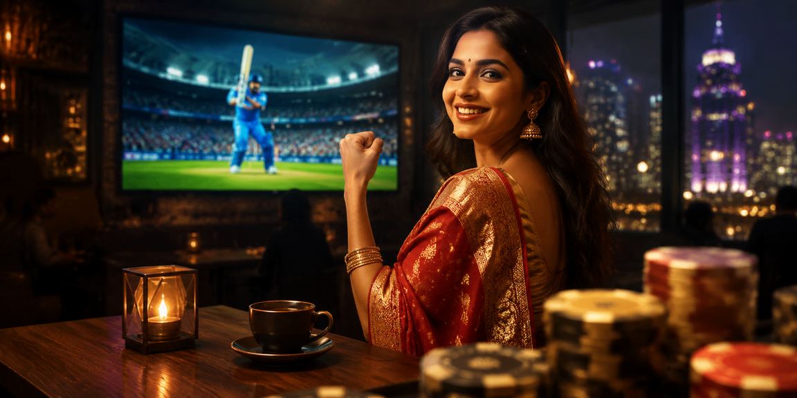 Woman playing card game online using mobile in India
