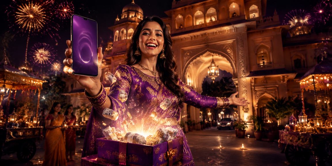 Night market scene with mobile payment in India